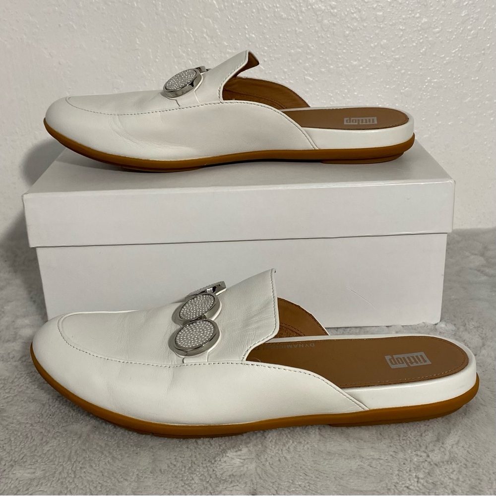 Fitflop Gracie Urban White Leather Beaded Circle Mules Women’s Size 8 - Picture 2 of 11
